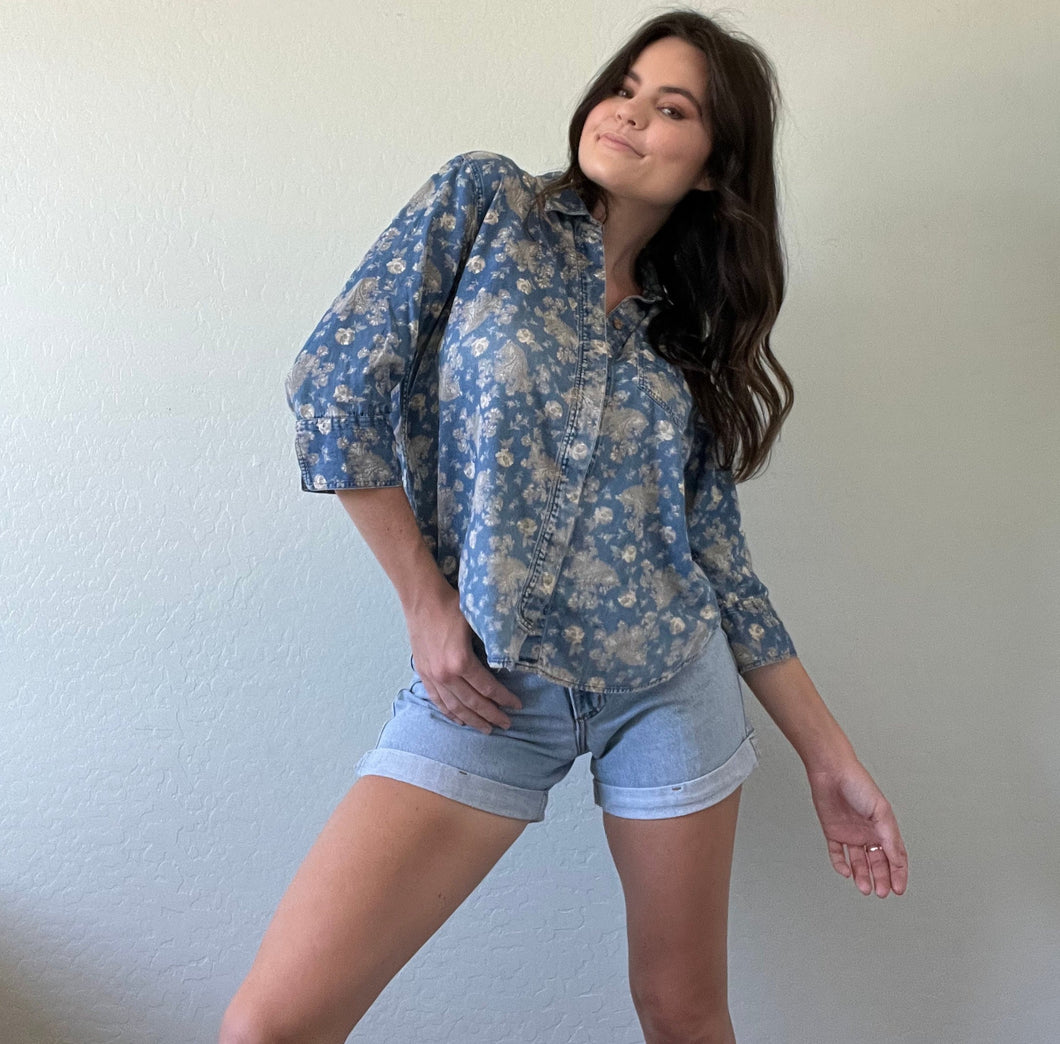 Vintage Floral Chambray Blouse